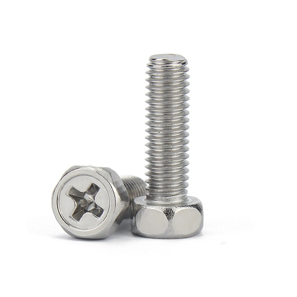 M6 x 18mm Hexagon Bolts with Cross Recess on Head Stainless Steel 304 Passivated 12 Hours Salt Spray Test (Red Rust), 2500 pcs/Pack